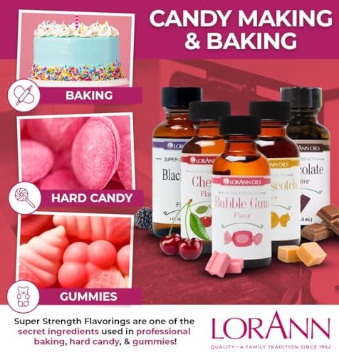 LorAnn Oils Super Strength Flavoring - Used For Candy Making, Flavoring , Baking, Hard Candy, & Flavor Oils - Bold, Natural Flavors 4X Stronger Than Extracts - Bubble Gum, Pack of 2, 0.125 fl oz