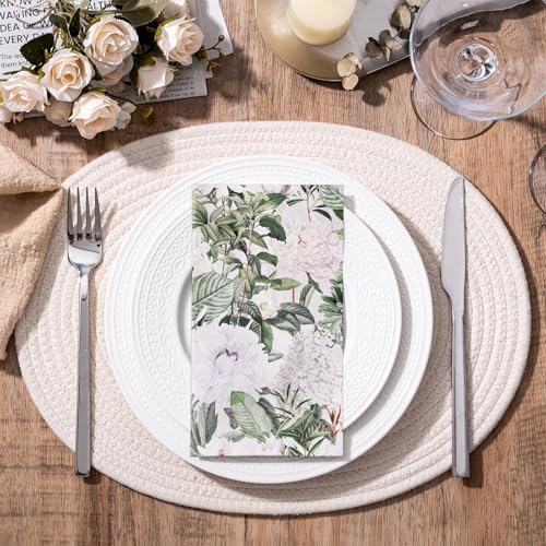 RUSPEPA 50 Pack White Flower on Black Backgroud Guest Napkins - 3 Ply Disposable Seasonal Paper Napkin Dinner Hand Napkins Decorative for Home Kitchen, Bathroom，Party - 13 x 15 Inches