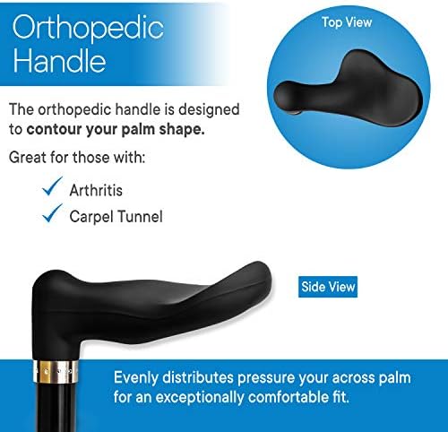 RMS Orthopedic Walking Cane - Offset Cane to Fit Individual's Palm Naturally - Ideal for Anyone with Arthritis or Carpal Tunnel Syndrome (Choose Left Hand or Right Hand)
