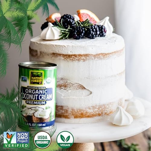 Native Forest Organic Unsweetened Premium Coconut Cream - Canned Coconut Heavy Cream, Dairy Free, Non-GMO Project Verified, USDA Organic - 5.4 Fl Oz