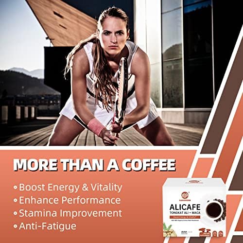 GANOHERB Maca Energy Coffee for Men, Women Herbal Coffee with Tongkat Ali, Maca Root, Reishi Mushroom Extract for Energy & Focus - 1 box (25 Packets)