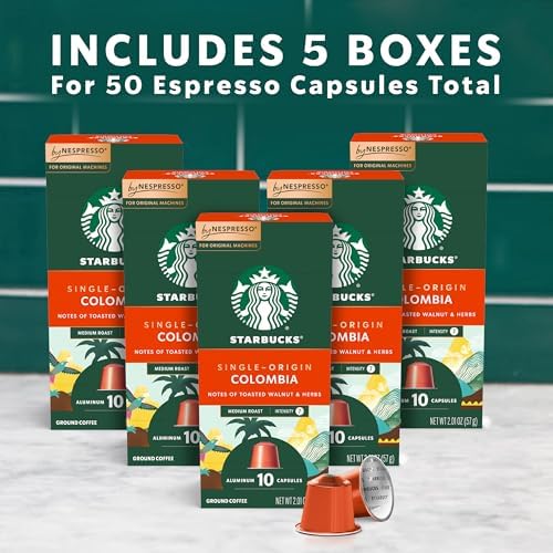 Starbucks by Nespresso Original Line, Single-Origin Colombia, Medium Roast Coffee, 50-count Espresso Pods