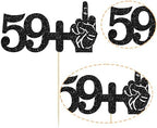 Ephlyn 1Pc 59+1 Middle Finger Black Glitter Cake Topper 60th Birthday Party Cake Decorations for Funny Sixty Years Old Birthday Party Supplies