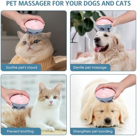 Upgraded Handheld Pet Massager for Dogs and Cats, Electric Cat Dog Massager, with 4 Rotatable Massage Heads, Three Modes, for Relieving Tight Stiffness Muscles, Promote Bonding