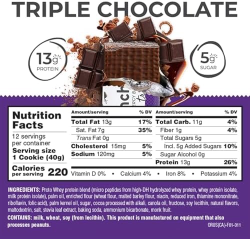 Power Crunch Protein Wafer Bars, High Protein Snacks with Delicious Taste, Triple Chocolate, 1.4 Ounce (12 Count)