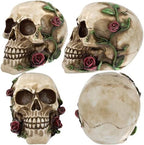 READAEER Human Skull with Rose Resin Statue Small Size Head Sculptures Skull Collectible Figurines