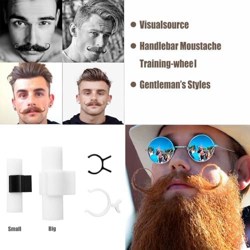 Moustache Training Wheels, 2 Pair Set - Size L & Size S Mustache Curler, Hair Styling Tool for Handlebar Mustache, Perfect Gentleman's Gift