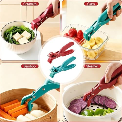 2pcs Hot Plate Grippers Hot Plate Gripper Lifters Tongs Multi-Function Anti-Scald Bowl Clip Silicone Non-slip Hot Dish Plate Holder Kitchen Utensil for Bowls Pans Dishes