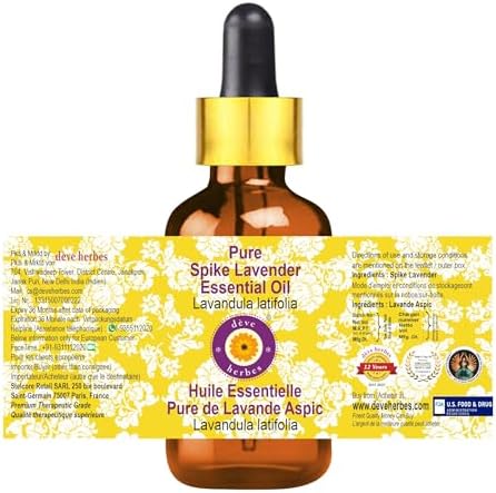 Deve Herbes Pure Spike Lavender Essential Oil (Lavandula latifolia) with Glass Dropper Steam Distilled (Pack of Three) 100ml X 3 (10 oz)