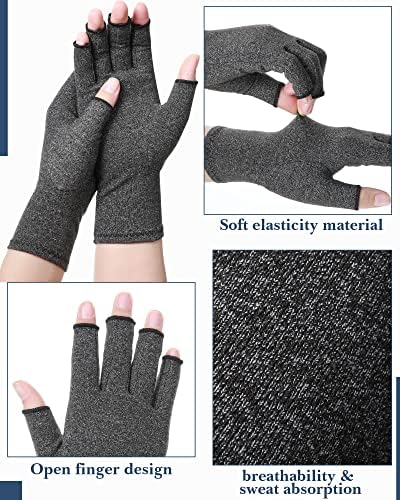 SATINIOR 5 Pairs Arthritis Compression Gloves Fingerless Compression Glove Pain Relief Glove for Arthritis Men Women(Large)