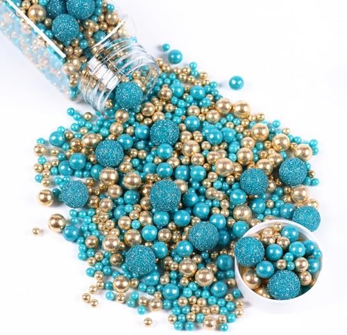 Teal Sprinkles for Cake Decorating 4.23ounce - Sparkle Pearl Sprinkles for Cupcake Toppers, Ice Cream, Candy, Cookie Decorations - Bright Gold Sprinkles for Princess Bridal Shower Wedding Party