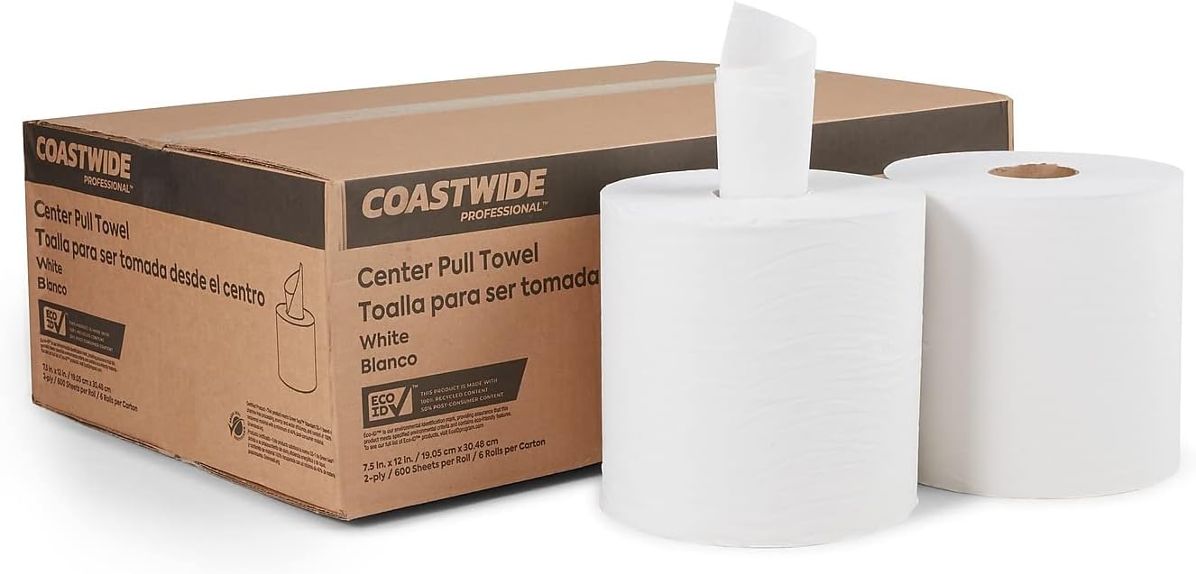 Coastwide Professional Recycled Centerpull Paper Towels, 2-ply, 600 Sheets/Roll, 6 Rolls/Pack