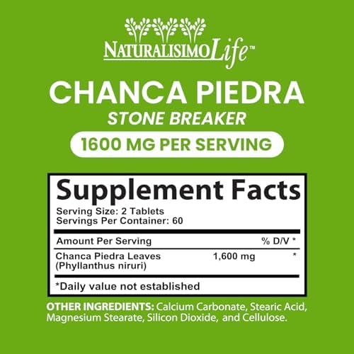NaturalisimoLife Chanca Piedra 1600 mg per Serving – 120 Tablets - Peruvian Chanca Piedra