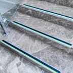 3 Pack 48 in L Shaped Stair Nosing with Green Glow Strip, Outdoor Aluminum Stair Edge Protector, Long Stair Edging Stair Trim, Anti Slip Traction Steps Treads Plate Help Elderly, Kids Walk