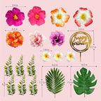 Hawaiian Cake Decorations Tropical Cake Toppers with Hibiscus Flower Palm Leaves Cake Decor for Summer Flamingo Aloha Beach Birthday Themed Party Supplies
