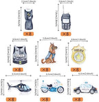 64 Pack Edible Police Cupcake Toppers Wafer Paper Selection Helicopter Car Dog Badge Uniform Gun Cupcake Picks for Police Themed Birthday Party Cake Decoration Supplies