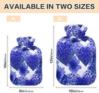 OTVEE Animal Print Heart Design Hot Water Bottle with Cover, BPA Free PVC 2L Large Hot Water Bag for Pain Relief Menstrual Cramp Sore Muscles Hot and Cold Compress Therapy