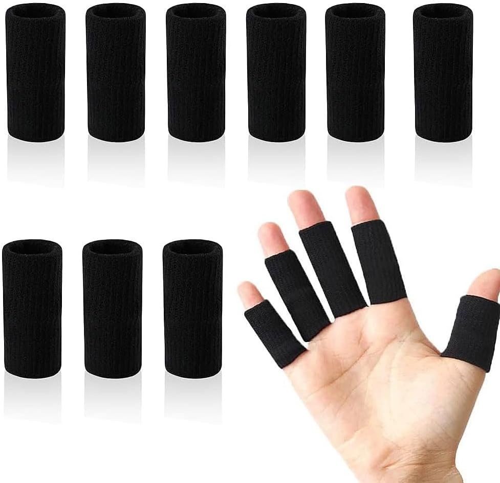 Finger Sleeves Protectors, 10Pcs Sport Finger Sleeves Elastic Thumb Brace Support for Basketball Golf Premium Fingers Sleeve for Arthritis Perfect for Relieving Pain (10PCS black set)