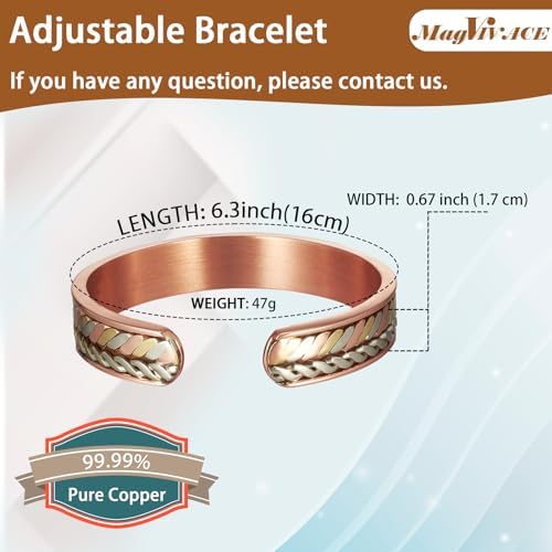 Pure Copper Bracelet for Women, Magnetic Bracelet with 3500 Gauss Effective Magnets, Adustable Cuff Bangle, Jewelry Gift (G)