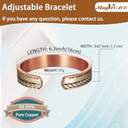 Pure Copper Bracelet for Women, Magnetic Bracelet with 3500 Gauss Effective Magnets, Adustable Cuff Bangle, Jewelry Gift (G)