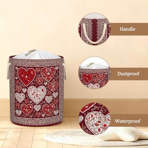 Large Laundry Basket Hamper 58L - Valentines Day Collapsible Storage Bin for Blankets, Kids Toys, Dirty Clothes - Tall Baby Nursery Hamper for Bedroom, Bathroom Decor, Gift Basket