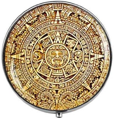 Mayan Calendar - Aztec Calendar Pill Box - Charm Pill Box - Glass Candy Box