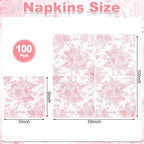 100 Pcs Pink Floral Napkins, Easter Napkins Pink and White Toile Cocktail Napkin Vintage Flower Butterfly Design Decoupage Napkin for Mothers Day, Wedding, Bridal Baby Shower, Tea Party
