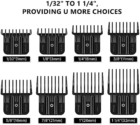 8 Pack Clipper Guards for Wahl Detailer & Andis T Outliner & BaByliss PRO, 1/32" to 11/4" Universal Hair Clipper Guards Set, Snap-on Blade Attachment Combs with Springs for Most Hair Clippers, Black