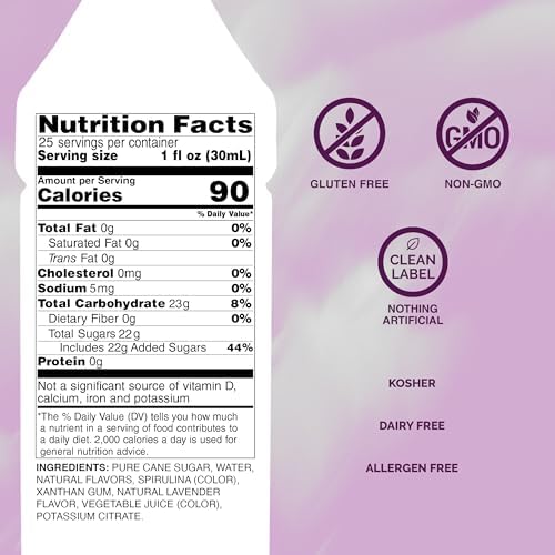 Monin - Lavender Syrup | Aromatic & Floral, Premium Syrup for Cocktails, Lattes & More | Clean Label with No Artificial Flavors, No Artificial Preservatives (BPA Free Bottle, 25.4 fl oz)