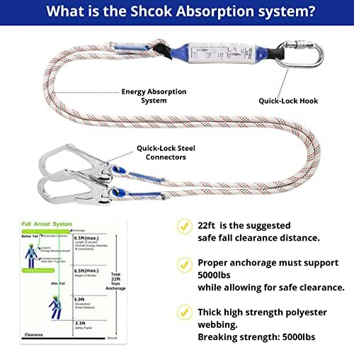 Safety Harness Fall Protection Kit - Full Body Roofing harnesses with Shock Absorbing Lanyard Upgrade Paded