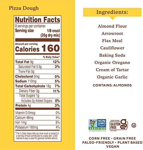 Simple Mills Almond Flour Baking Mix, Cauliflower Pizza Dough - Gluten Free, Vegan, Plant Based, 9.8 Ounce (Pack of 2)