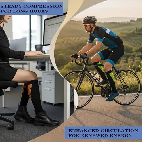 Sooverki Copper Compression Socks for Men & Women 8 Pack 15-20mmHg - Knee High Stockings Best Support for Running Athletic