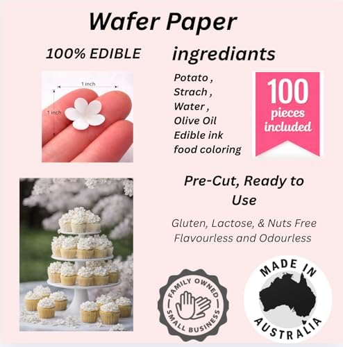 x100 Handcrafted Edible Wafer paper Blossom Flowers (Shiny white) 100 PK flower topper for cakes/wafer flower/winter wedding cake topper/cupcake topper /