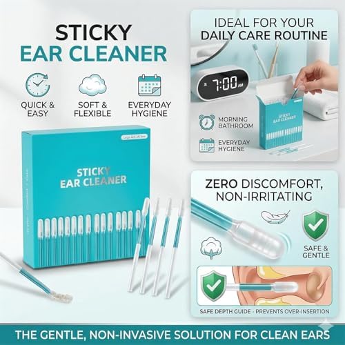 Sticky Ear Cleaning Stick, Reusable Ear Cleaning Tools with Soft Rubber Head, Gentle Adhesive Ear Pick for Ear Wax Cleaning, Home Personal Care Hygiene Kit (3 Boxes/72 Pcs)