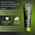 LOL Ultra Detox Matcha Mint, Activated Charcoal Toothpaste Whitening - Nano Hydroxyapatite, Probiotics, Rosemary Oil, Fluoride Free, Tooth Paste - Remineralizing Gum Detoxify Toothpaste, Pasta Dental