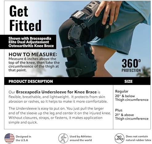 Undersleeve for Knee Brace, Lightweight Cotton/Spandex Leg Support and Skin Protection, Knee Sleeve, Leg Sleeves for Men and Women, Knee Brace Sleeve, Brace Not Included, Black, Regular