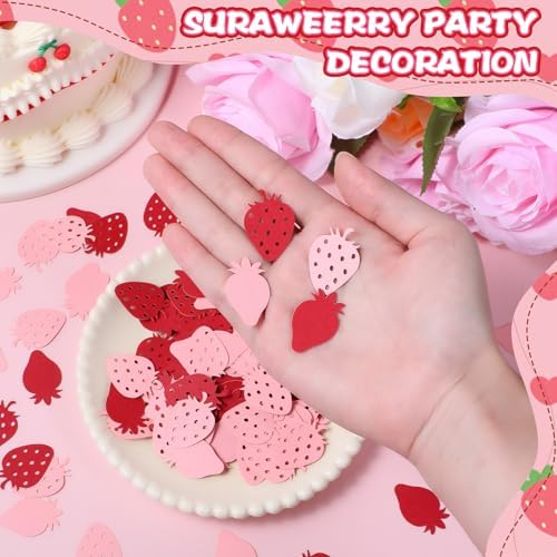 100 Pcs Strawberry Confetti Table Red Pink Paper Strawberry Themed Table Confetti, Berry Sweet Baby Shower Decorations for Wedding Birthday