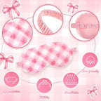 Cuffbow 6 Pack Plush Sleep Mask Set, Cute Plush Eye Masks for Sleeping, Soft Comfortable Travel Nap Blindfold, Sleepover Party Favors for Women(Plaid Bow,Pink)