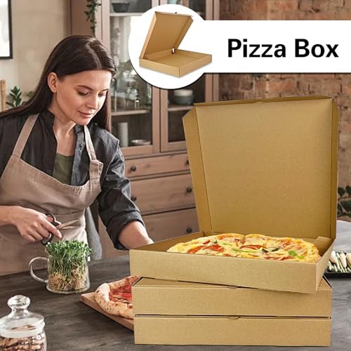 KEEPARTY 8PCS 14x14×2 Inch Kraft Pizza Box Corrugated Pizza Boxes Disposable Personal Storage Boxes for Takeout Weddings Birthdays and Parties