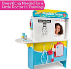 Get Well Doctor Wooden Activity Center- Kids Pretend Play Medical Playset w Waiting Room- 16 Accessories, Dual Sided, Office Checkup Kit w X-Rays, Blood Pressure Cuff- Boys Girls Roleplaying Toy Gift