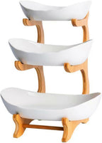 YWHWXB Multi-Layer Fruit Bowl with Natural Bamboo Rack,Plastic Wooden Frame Candy Plate,Large Capacity Snack Bowl Set,Bamboo Food Serving Tray for Kitchen Counter (White, Triple Layer)