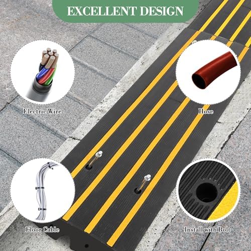 48" Heavy Duty Rubber Curb Ramps (2 Pack) – Low Profile Driveway Ramp with Water Drainage Channel for Cars, SUVs, Trucks – Garage, Sidewalk & Driveway Transition Solution – Black