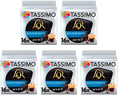 TASSIMO L'OR Espresso Decaffeinato Coffee Small pods - 5 Packs (80 Servings)