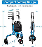 PLANETWALK Premium 3 Wheel Rollator Walker for Seniors – Ultra Lightweight Foldable Aluminum Mobility Aid with Height Adjustable Handle and 8 Inch Wheels, Brilliant Blue