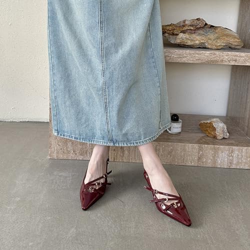 MICIFA Slingback Kitten Heels for Women Pointed Toe Stiletto Heels Slip On Pumps with Buckled Straps Dress Work Pumps Shoes