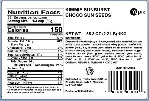Yupik Kimmie Sunbursts, Colorful Chocolaty Sunflower Seeds, 2.2 lb (35.2 oz), Gluten-Free, Kosher, Sunflower Seeds in Chocolaty Candy Coating, Source of Fiber, Ideal for Parties, Baking & Gifts