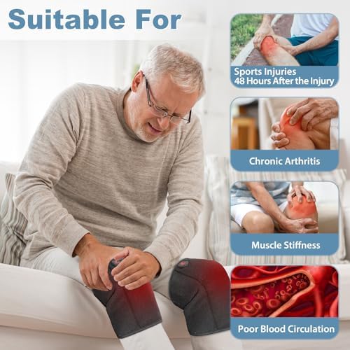 Heated Knee Brace, Cordless Knee Heating Pad for Arthritis, 3 Temperature Modes Knee Warmer, 3000mAh*2 Battery Operated Knee Wrap for Men Women Seniors, Black(One Pair)