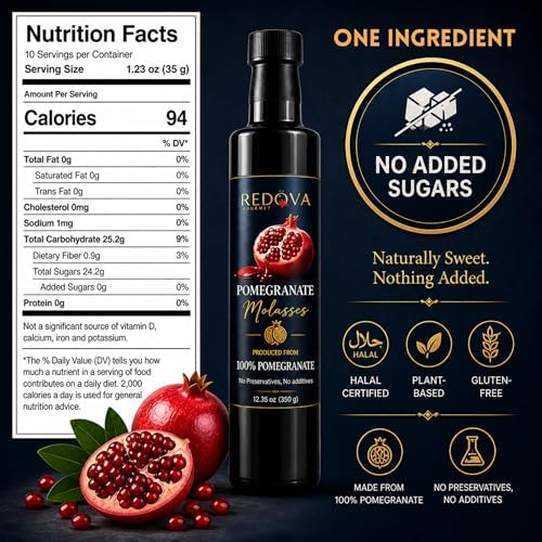 REDOVA Traditional Pomegranate Molasses (Nar Ekşisi) 12.35 fl oz (350 ml) – One Ingredient, No Added Sugar – Naturally Tart Turkish Pomegranate Molasses for Salads, Marinades & Savory Cooking