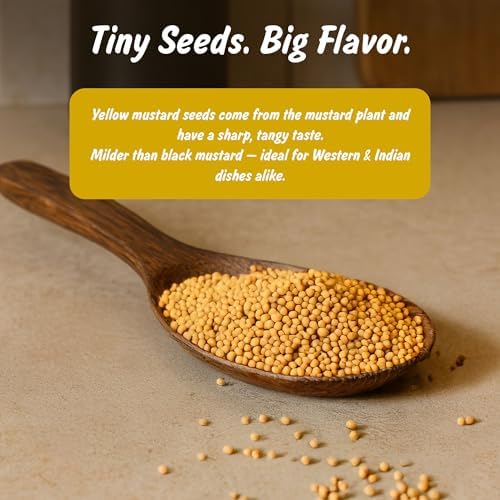 Spice Profile USDA Organic Yellow Mustard Seeds, Lab Tested for Heavy Metals, Resealable 4oz Pouch, Sarson, Semillas de Mostaza Amarilla