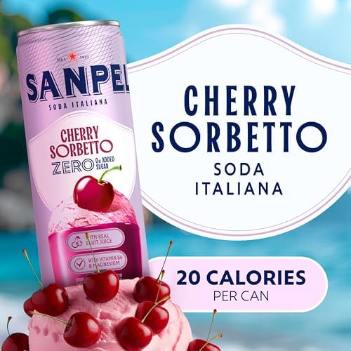 Sanpellegrino Soda Italiana Cherry Sorbetto Italian Sparkling Drink, 0g Added Sugar, Real Fruit Juice, Italian Soda Sparkling Beverage, 24-Pack